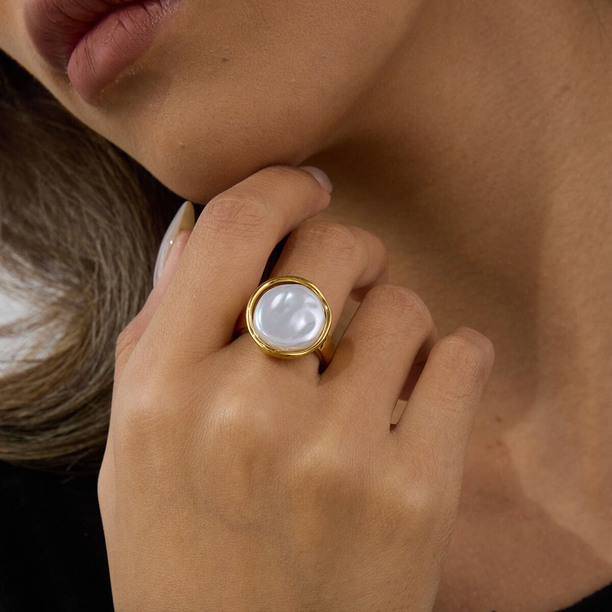 Elegant Stainless Steel Waterproof Gold Color Statement Rings