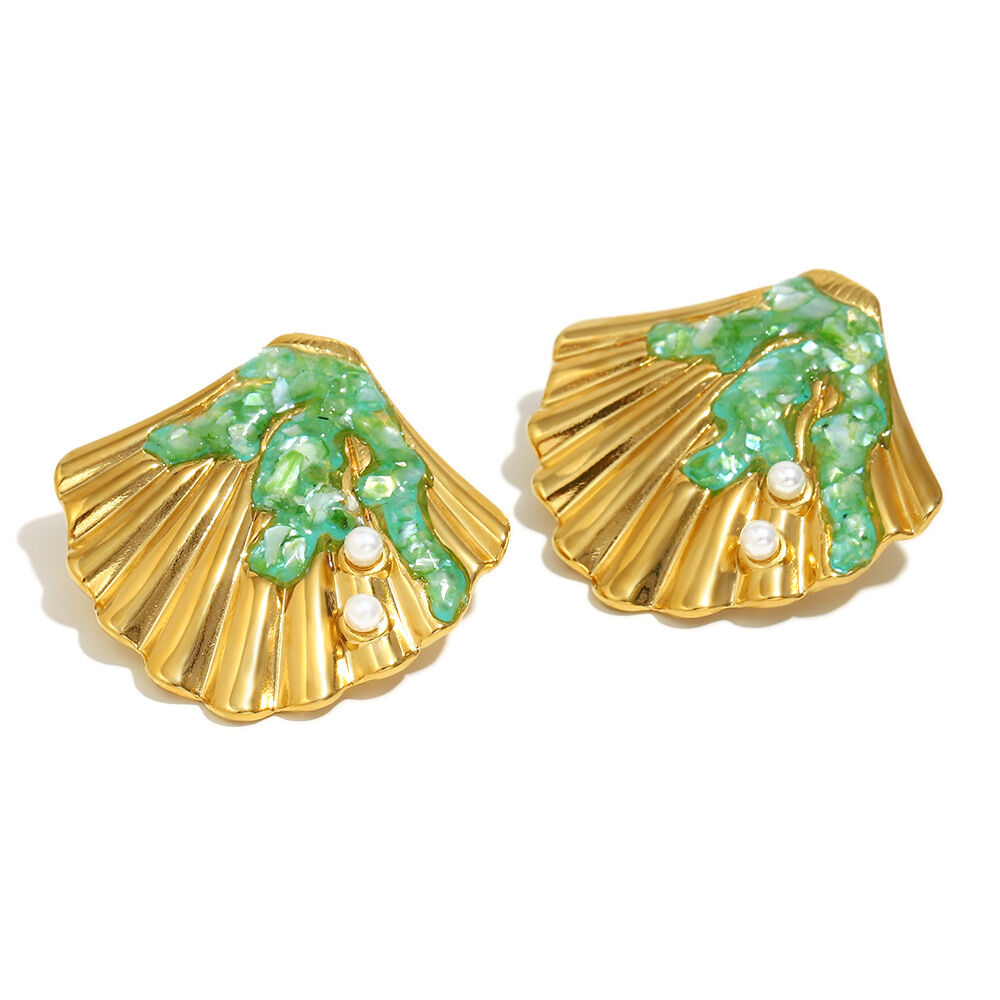 Ocean Collection Shell Goldtone Stainless Steel Waterproof Women's Earrings h5 Picture5