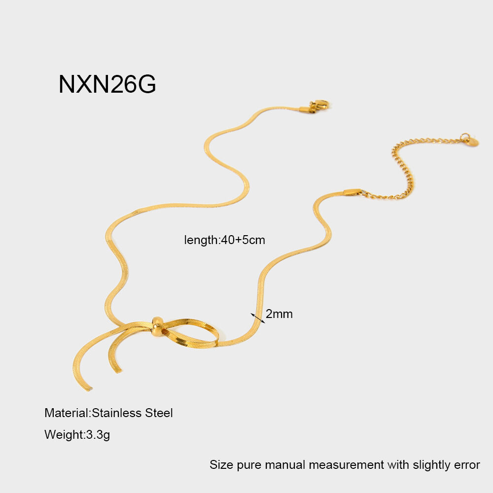Simple Sophisticated Bow Shaped Gold Colored Stainless Steel Waterproof Women's Necklaces h5 