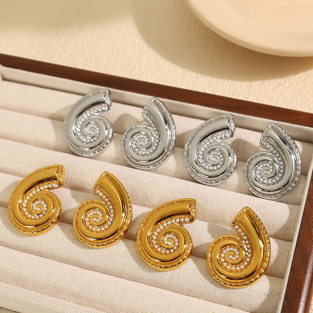 1 Pair Whelk Stainless Steel Gold Color Stud Earrings