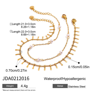 Classic Stainless Steel Waterproof Chain Gold Color Pearl Anklets h5 Picture2
