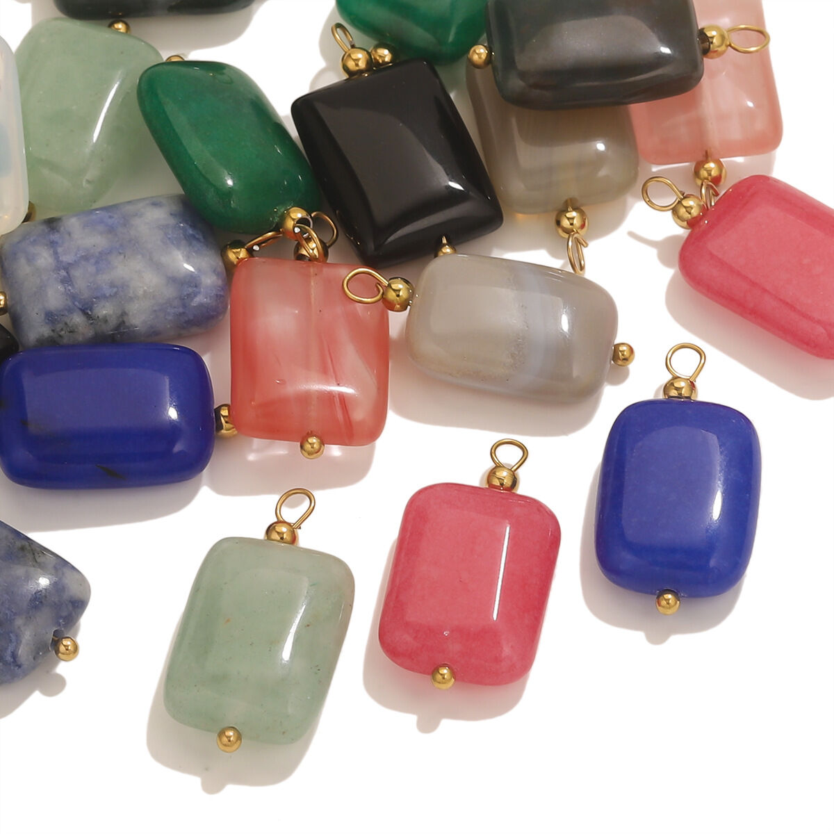 1 Piece Polychrome Rectangular Stainless Steel Waterproof Natural Stone Women's Pendants h5 Picture7