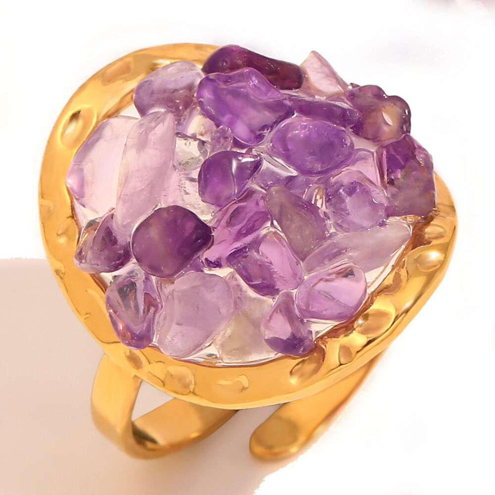 Purple Gravel Adhesion Open Ring-Gold Picture2