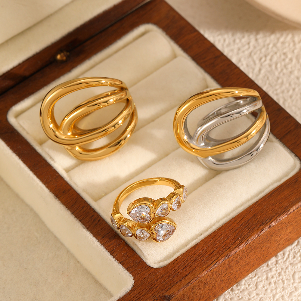 Luxurious Irregular Line Stainless Steel Waterproof Gold Color Women's Rings