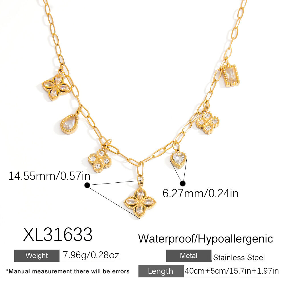 Collares impermeables de acero inoxidable color dorado de serie simple para mujer Imagen2