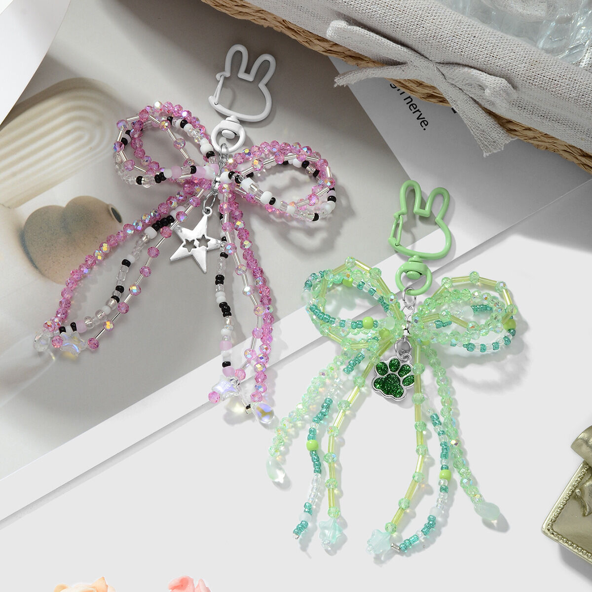 Sweet Beaded Bow Bag Charms