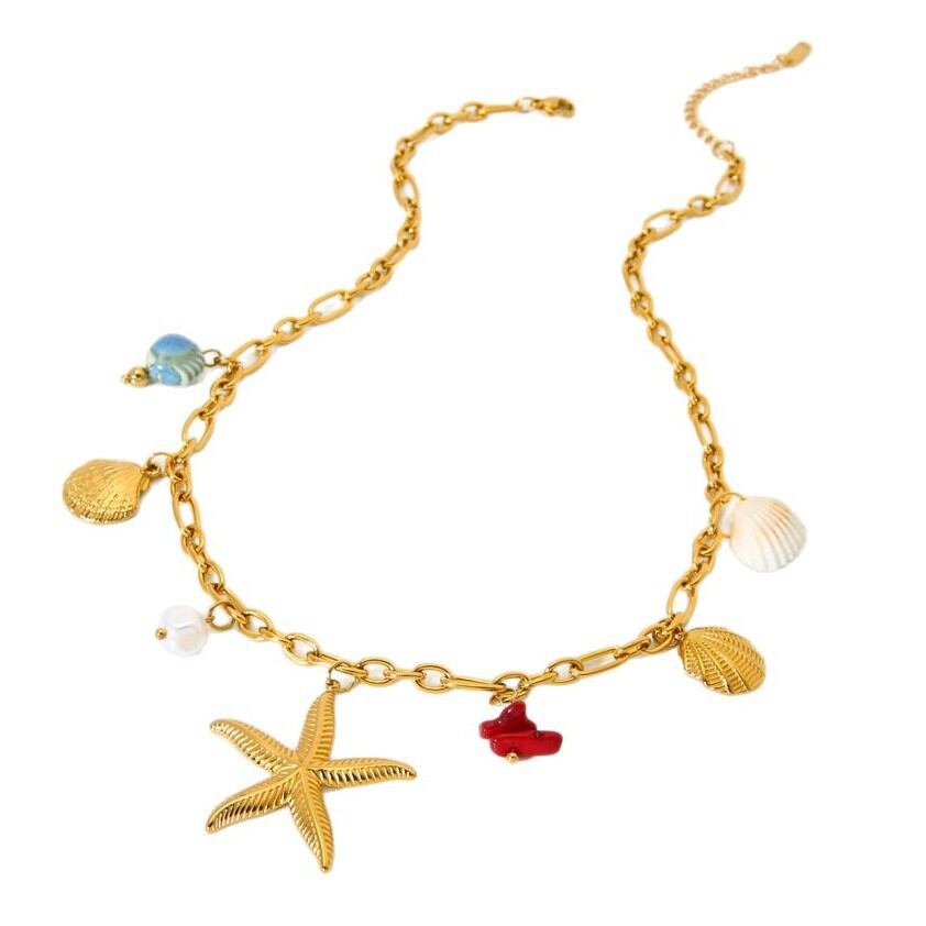 1 Piece Ocean Element Starfish Shell Stainless Steel Waterproof Pendant Necklace h5Picture5