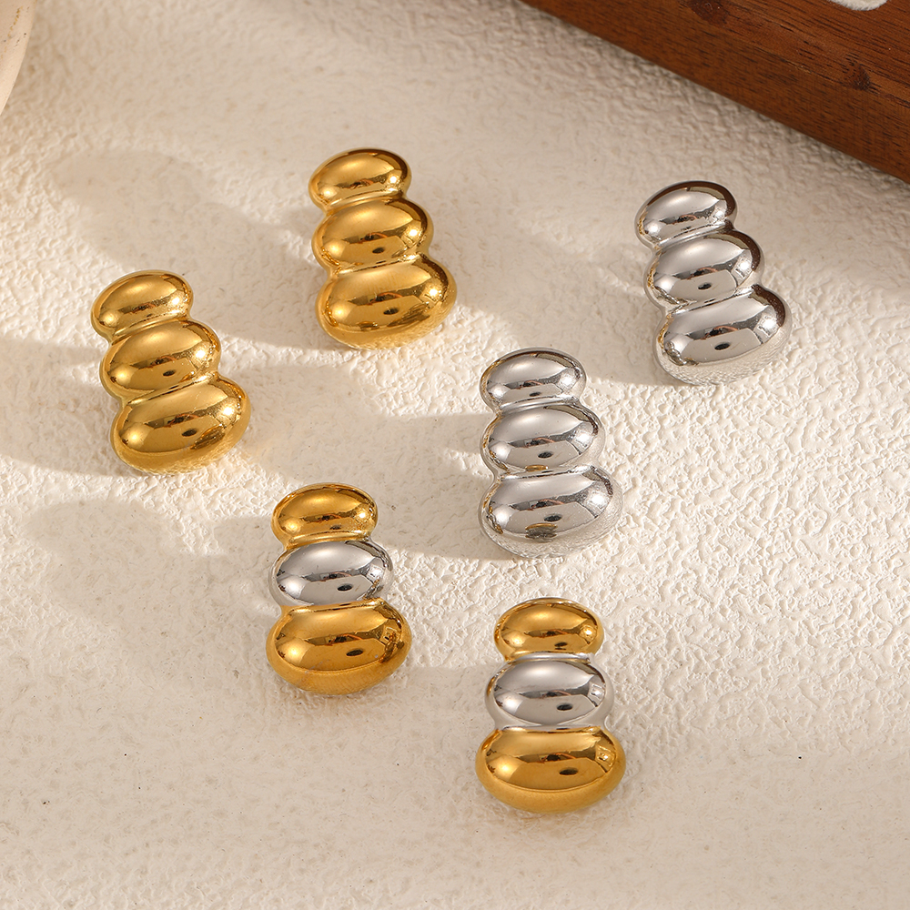 Patchwork Stainless Steel Waterproof Gold Color Stud Earrings 2
