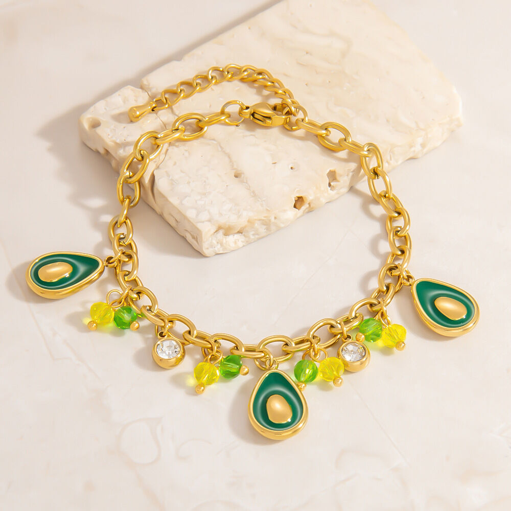 1 Piece Intricate Series Vivid Avocado Stainless Steel Waterproof Gold Color Women's Charm Bracelets