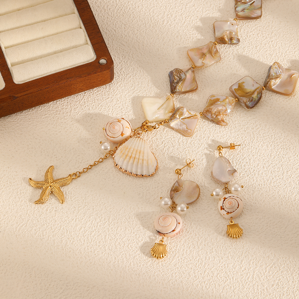 conjuntos de pendientes de acero inoxidable color dorado estilo oceánico  2