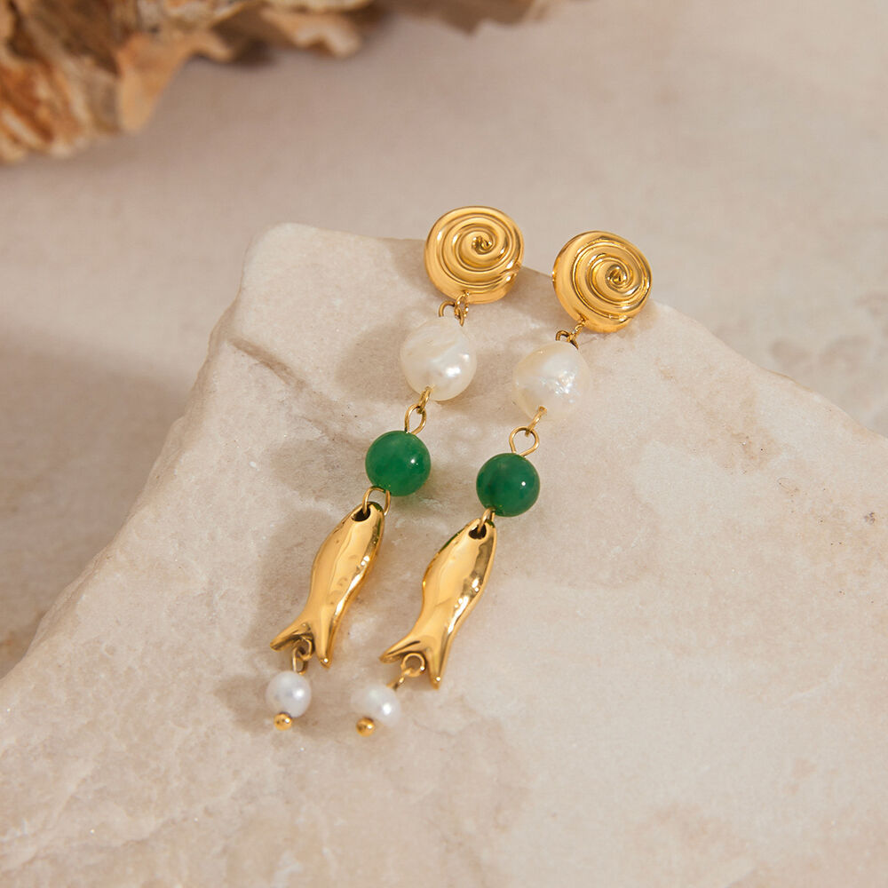 Oceanic Stainless Steel Waterproof Gold Color Drop Earrings h5Picture3