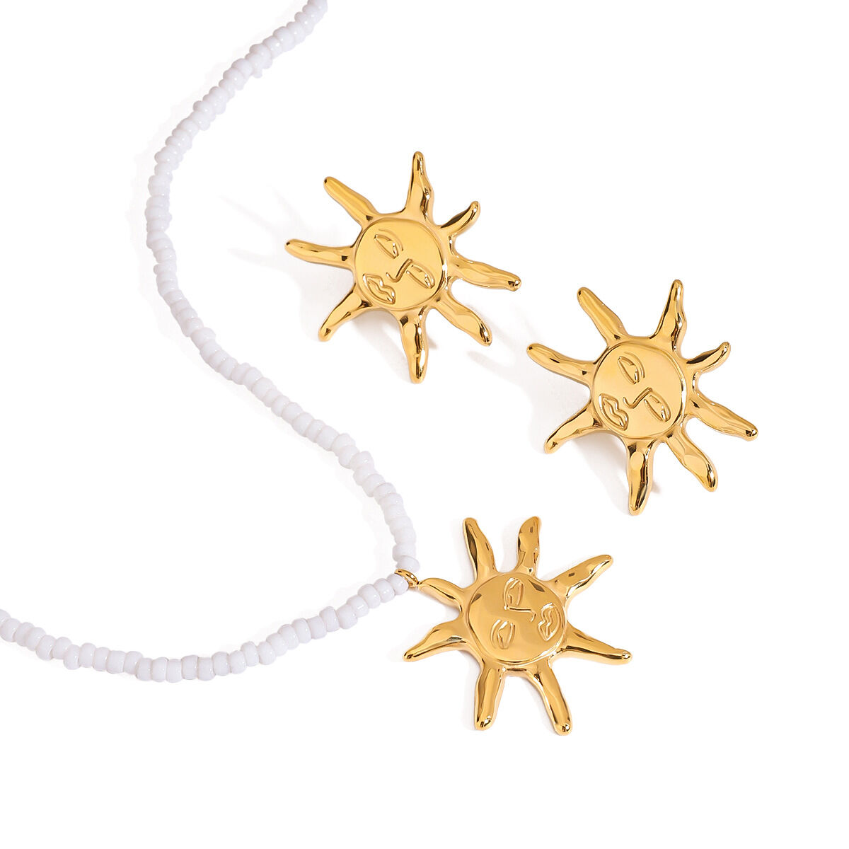 Retro Sun Stainless Steel Waterproof Gold Color Beaded Necklaces 2