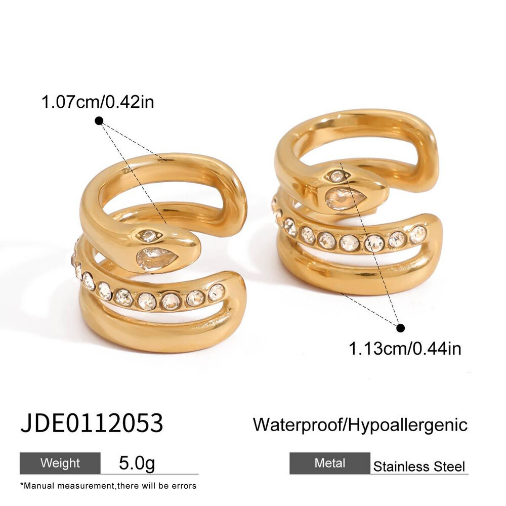 Snake Stainless Steel Waterproof Gold Color Ear Cuffs