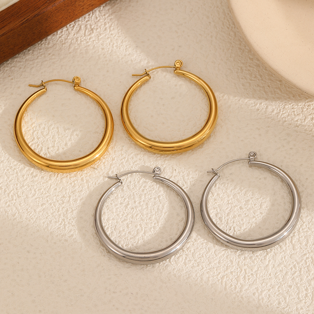 Classic Stainless Steel Waterproof Gold Color Hoop Earrings