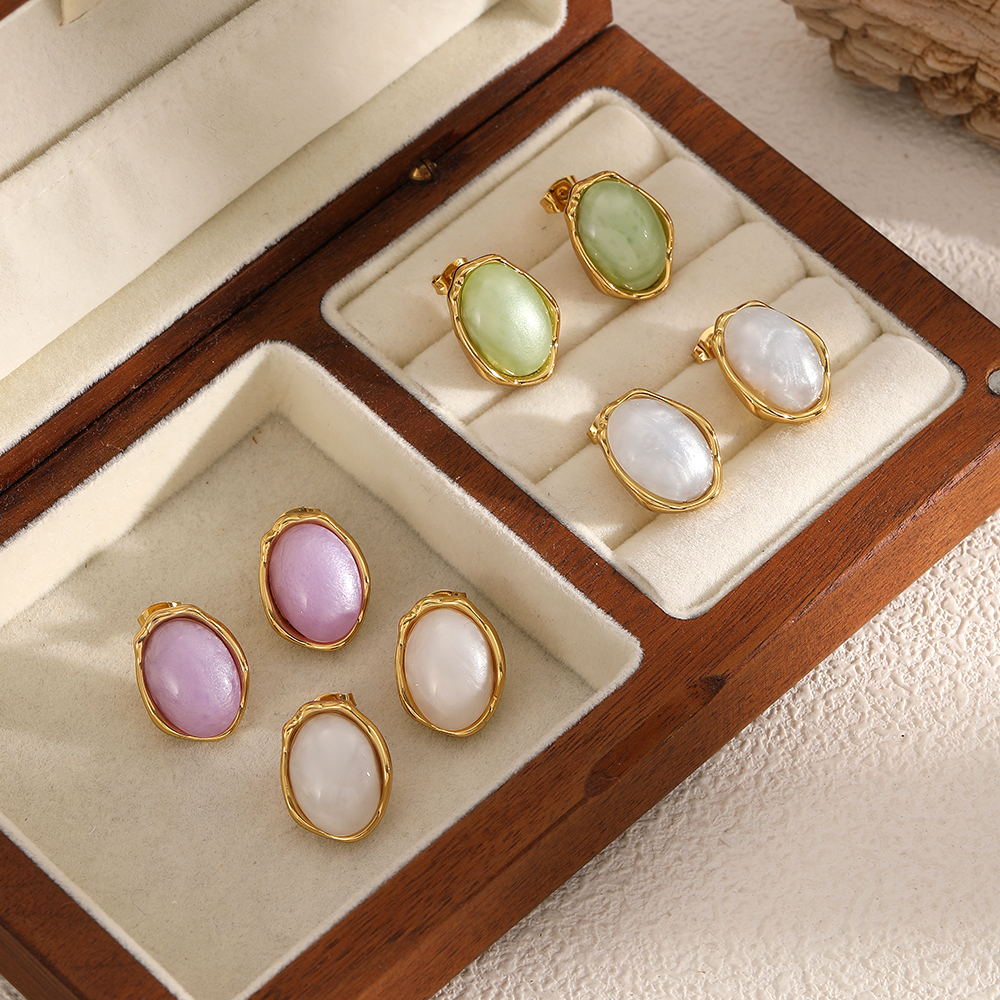 Stainless Steel Waterproof Gold Color Stud Earrings 2