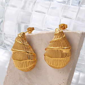 Pendientes de botón de acero inoxidable color dorado con forma de gota h5 Imagen3