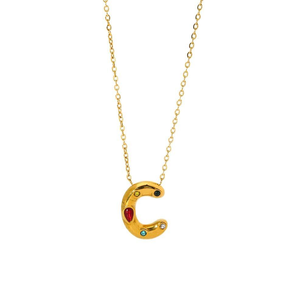 Collana da donna impermeabile in acciaio inossidabile color oro con lettera a bolla alla moda h5Immagine5