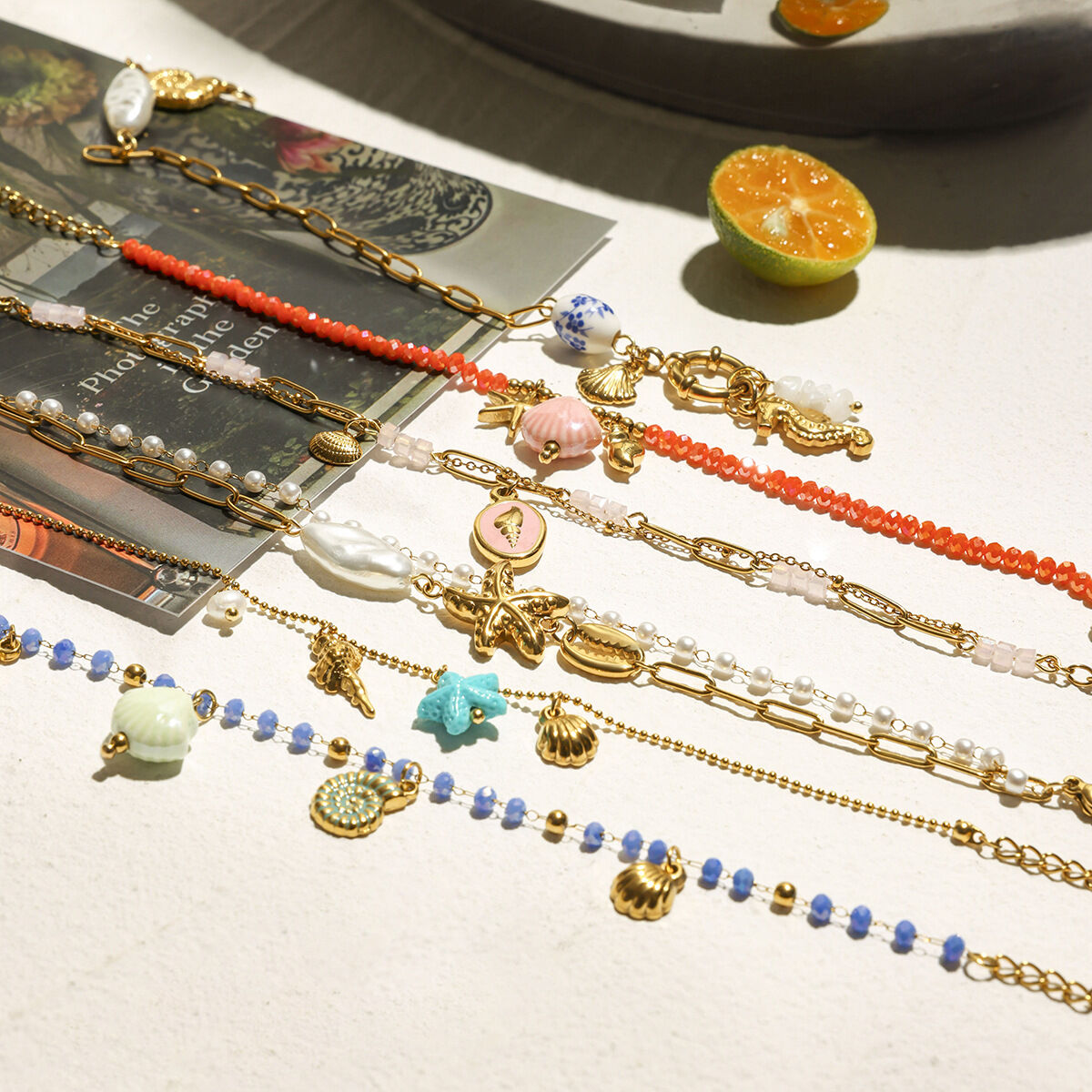 braccialetti con ciondoli color oro in acciaio inossidabile stile oceanico 