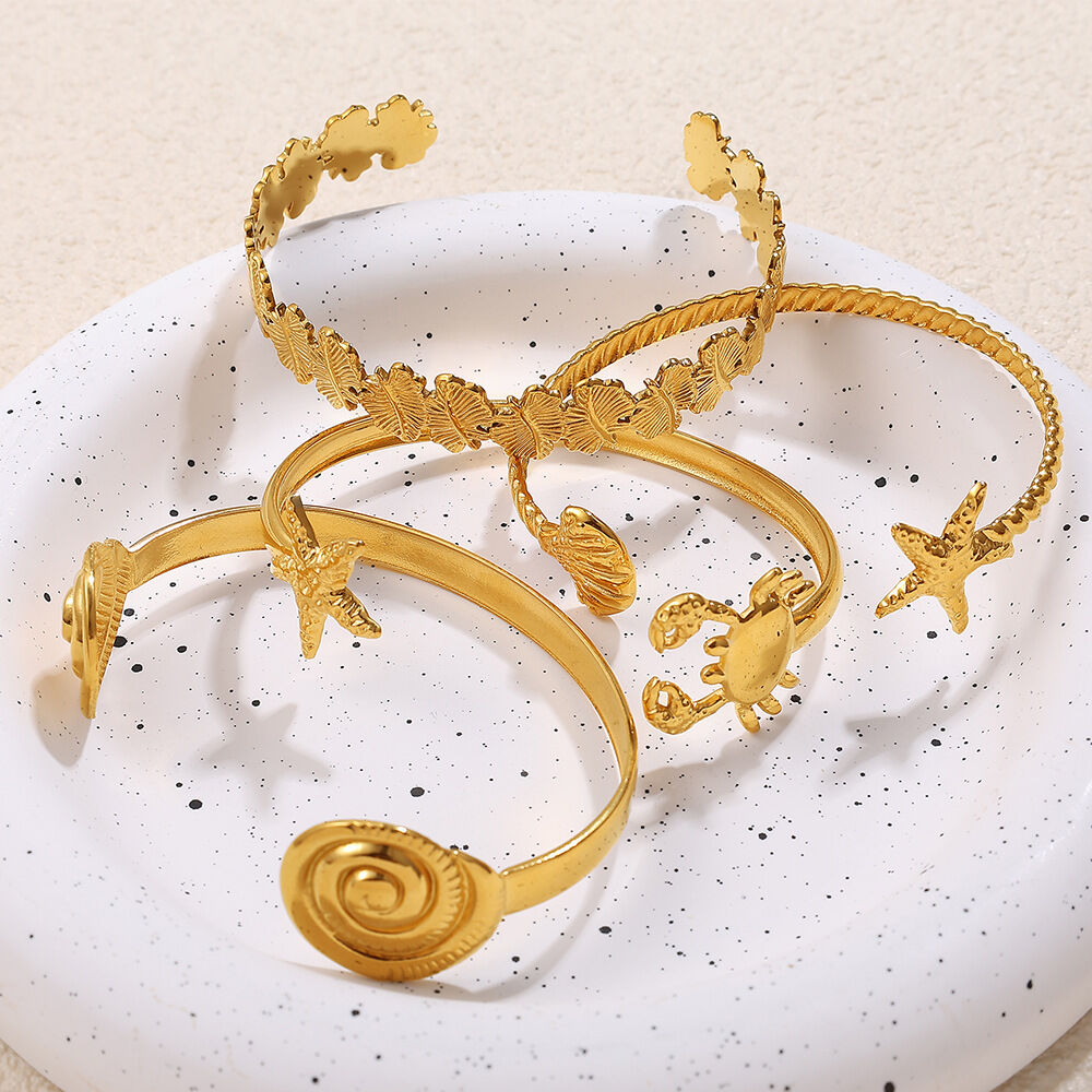 1 Piece Oceanic Stainless Steel Gold Color Bangles