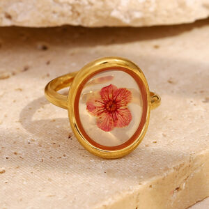 Anillo de mujer impermeable de acero inoxidable dorado con flor personalizada vintage de 1 pieza h5 Imagen3