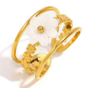 1 Piece Vintage Personalized Flower Gold Stainless Steel Waterproof Women's Ring h5 Picture5