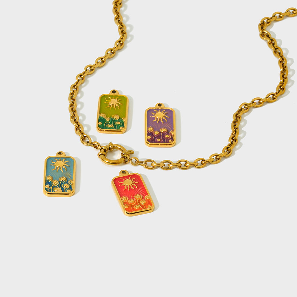1 Piece Sun Sunflower Rectangle DIY Gold Stainless Steel Waterproof Pendant Accessories