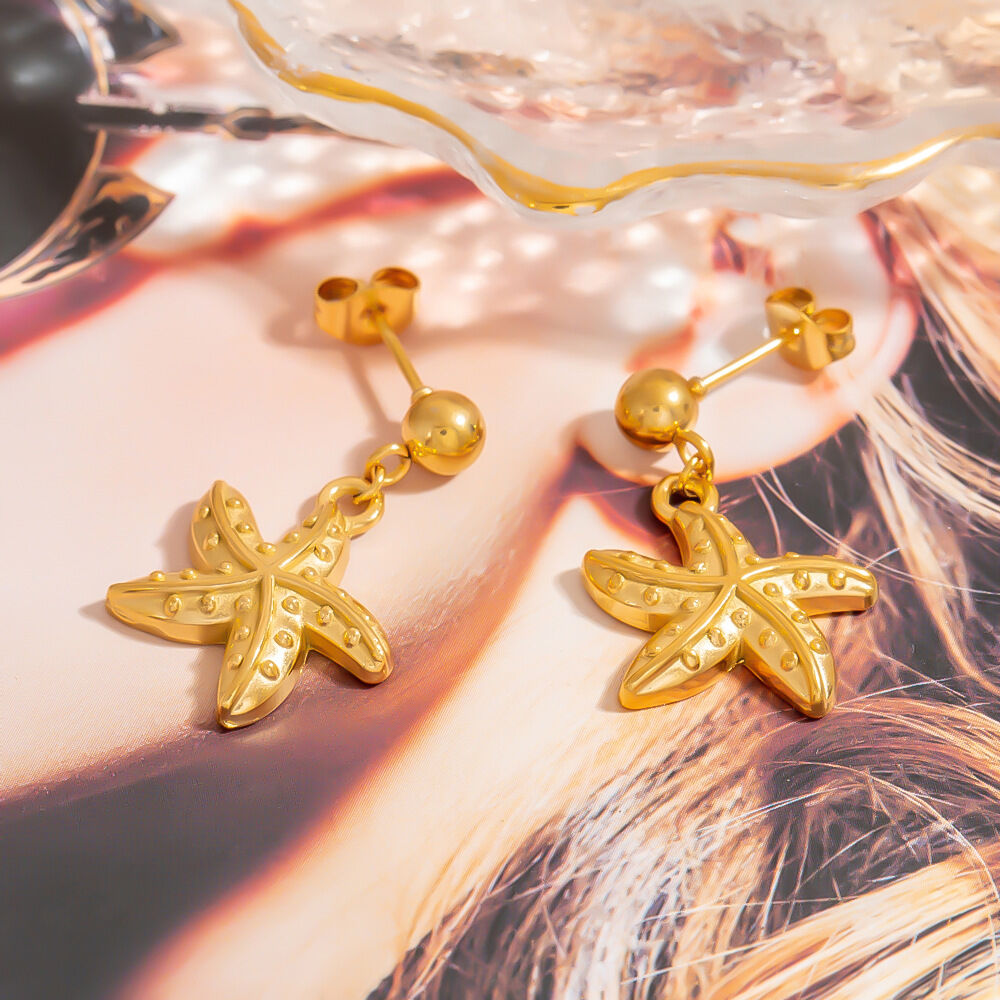Starfish Stainless Steel Waterproof Gold Color Drop Earrings 2