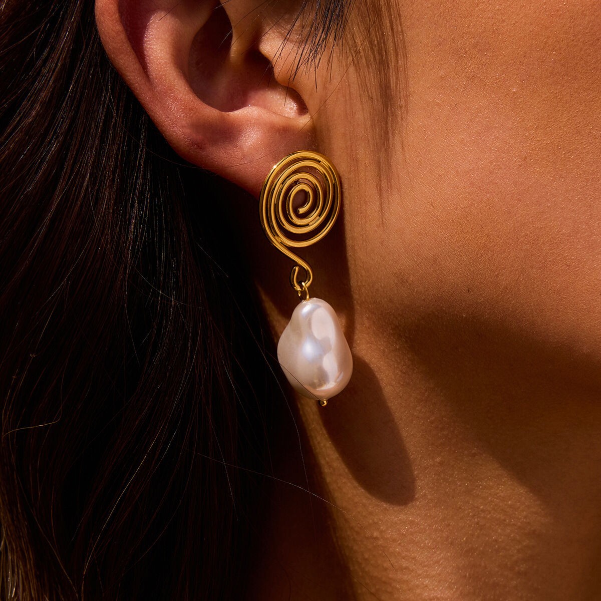 Vortex Shape Stainless Steel Waterproof Gold Color Drop Earrings h5 Picture4