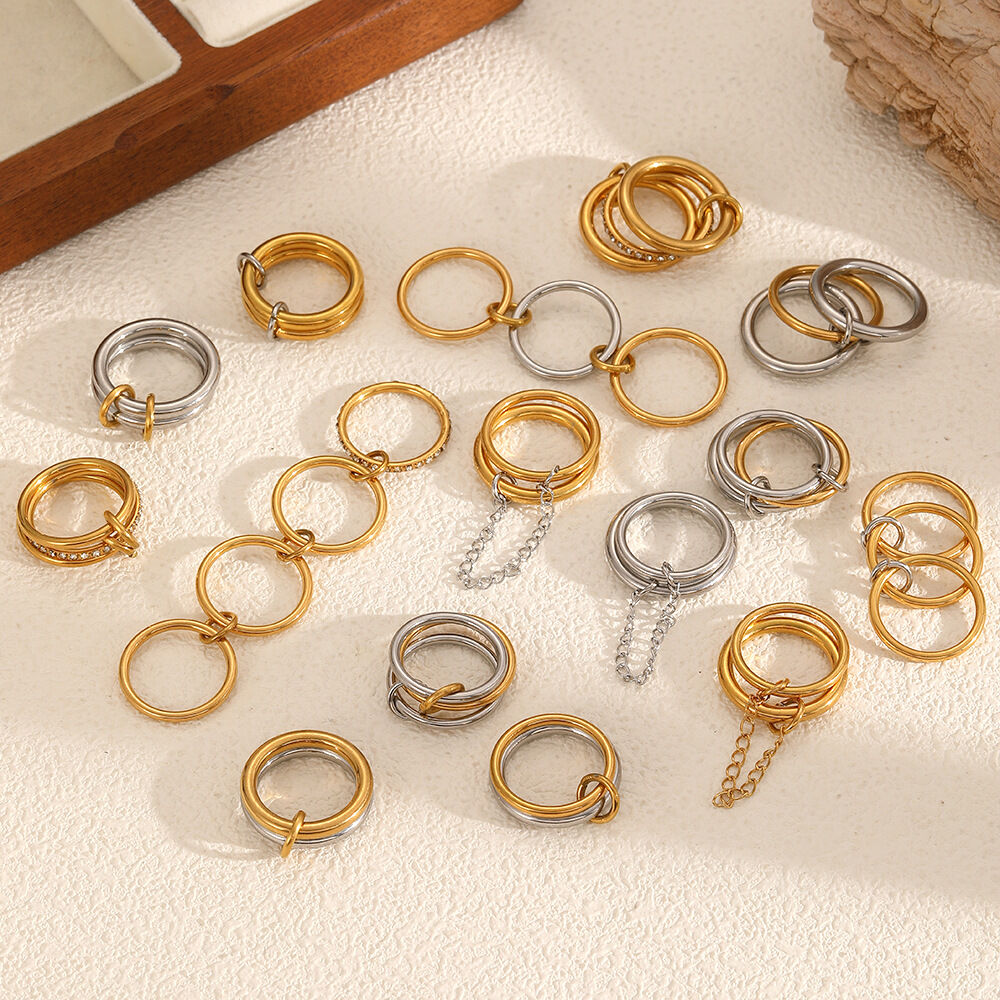 1 Piece Modern Multilayer Stainless Steel Waterproof Gold Color Women's Minimalist Rings Picture2