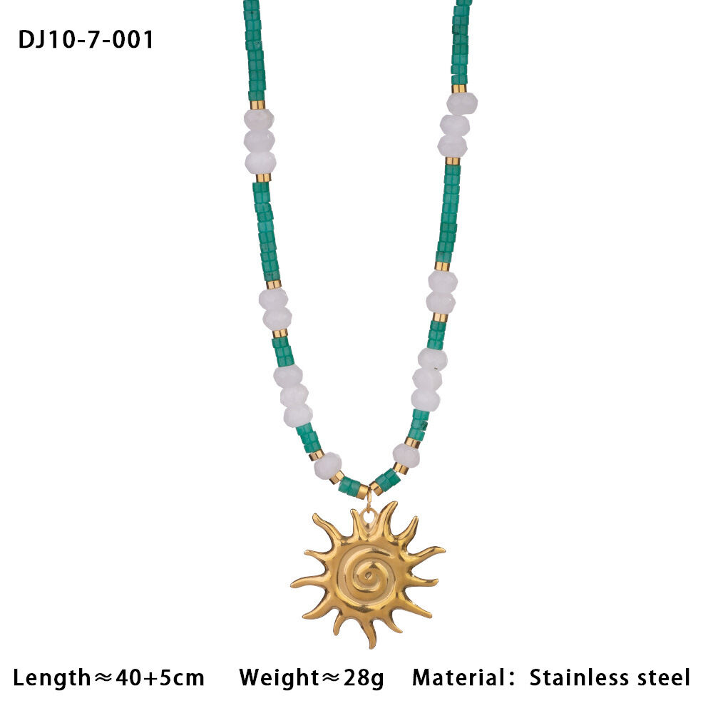 Classic Sun Stainless Steel Waterproof Gold Color Natural Stone Women's Pendant Necklaces h5Picture2