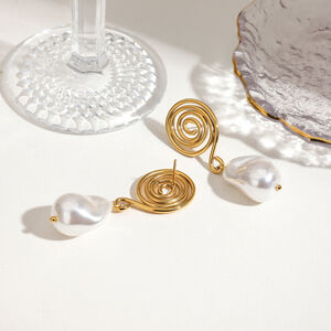 Vortex Shape Stainless Steel Waterproof Gold Color Drop Earrings h5 Picture7