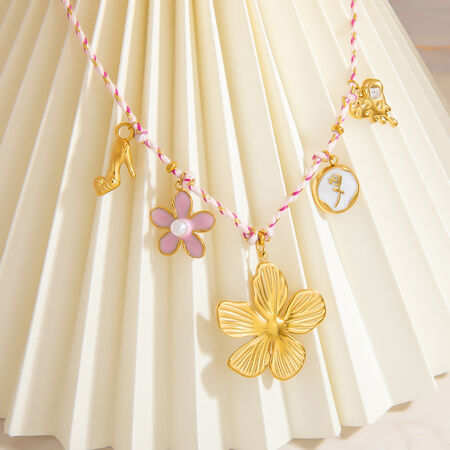 Sweet Flower Stainless Steel Waterproof Gold Color Pendant Necklaces