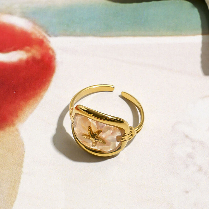 Oceanic Stainless Steel Waterproof Gold Color Statement Rings Picture4