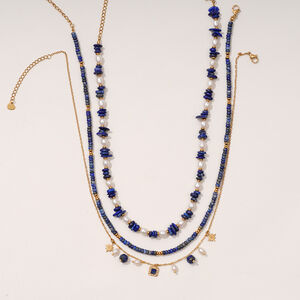 1 pezzo di collana di perline da donna in acciaio inossidabile bohémien, impermeabile, color oro, con perline in pietra naturale blu h5 Immagine5
