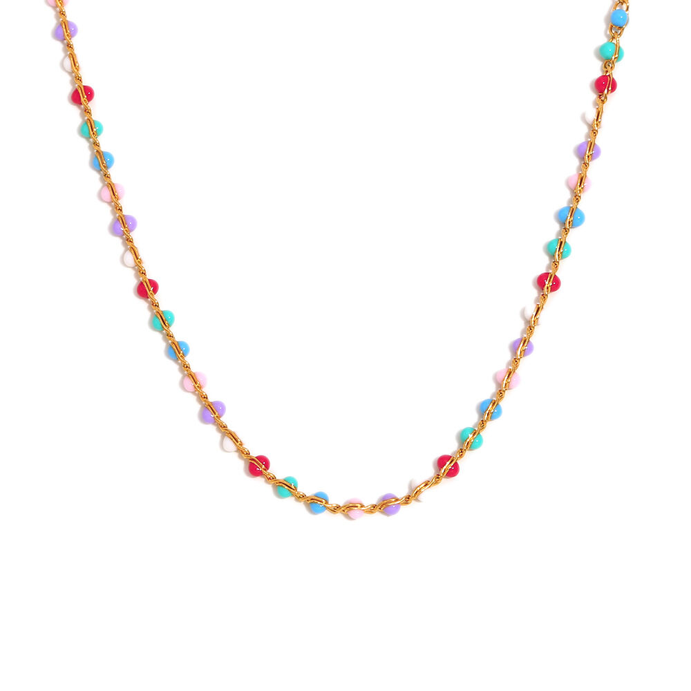 Colorful Oil Dripping Beads Necklace-Gold 