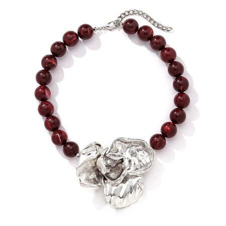 1 Piece Vintage Dimensional Exaggerated Silver Large Flower Women's Beaded Necklaces