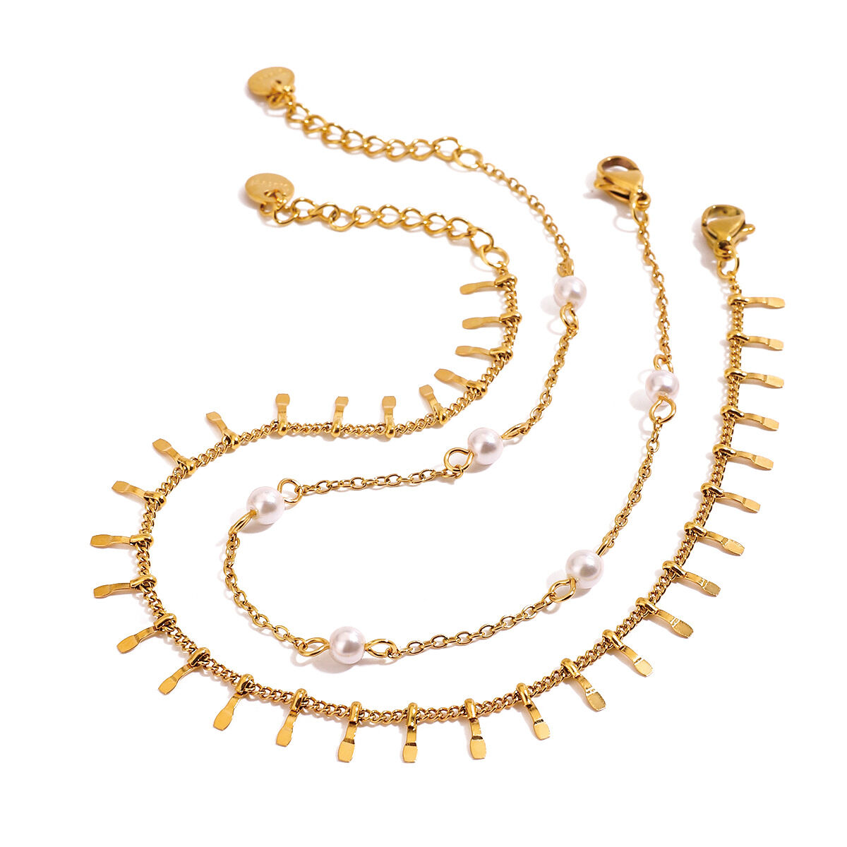 Classic Stainless Steel Waterproof Chain Gold Color Pearl Anklets h5 Picture4