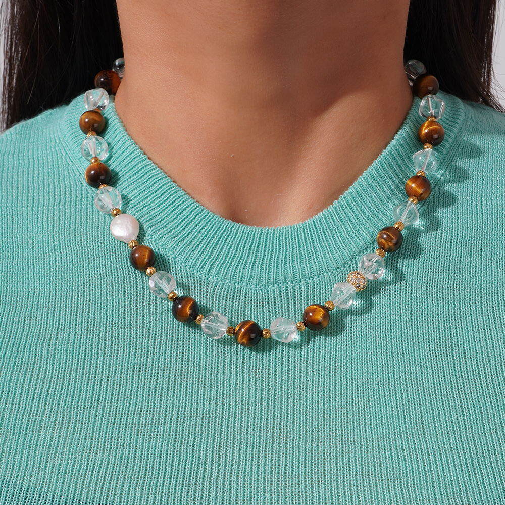 Retro Natural Stone Stainless Steel Waterproof Gold Color Women's Beaded Necklaces