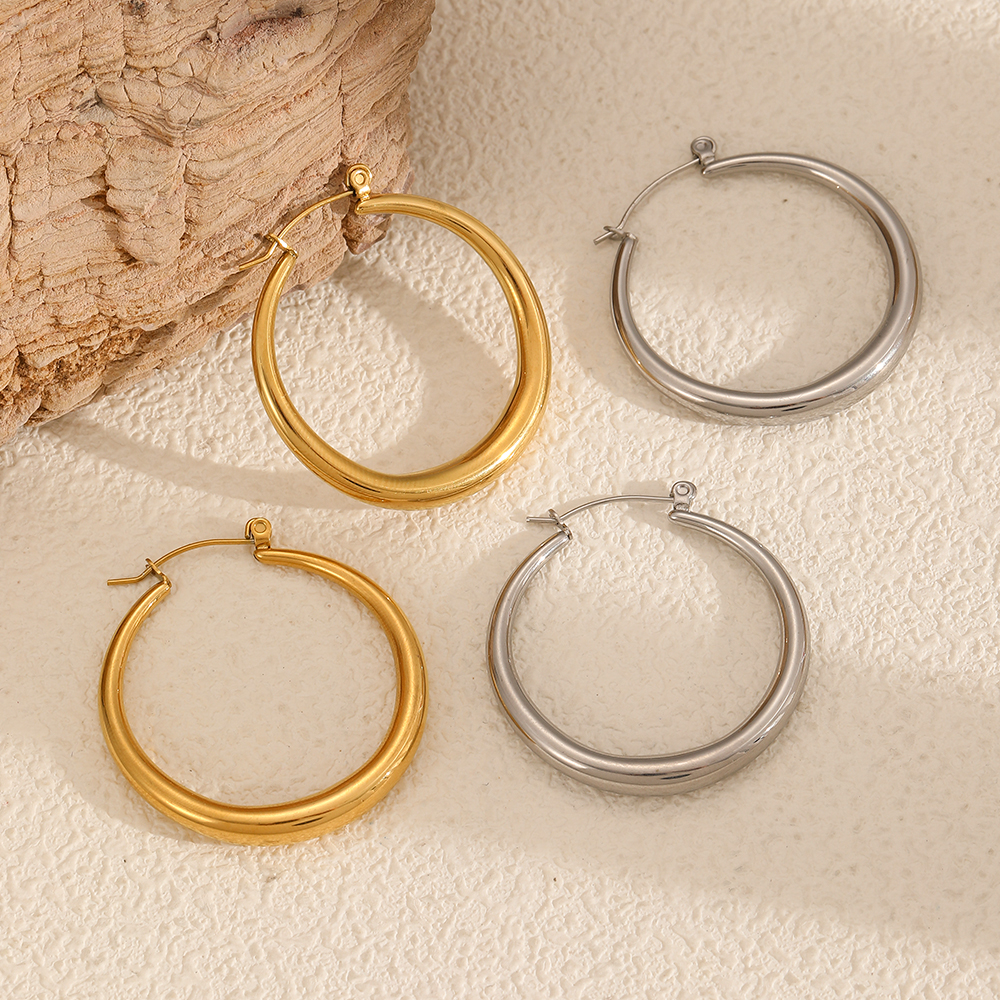 Classic Stainless Steel Waterproof Gold Color Hoop Earrings 2