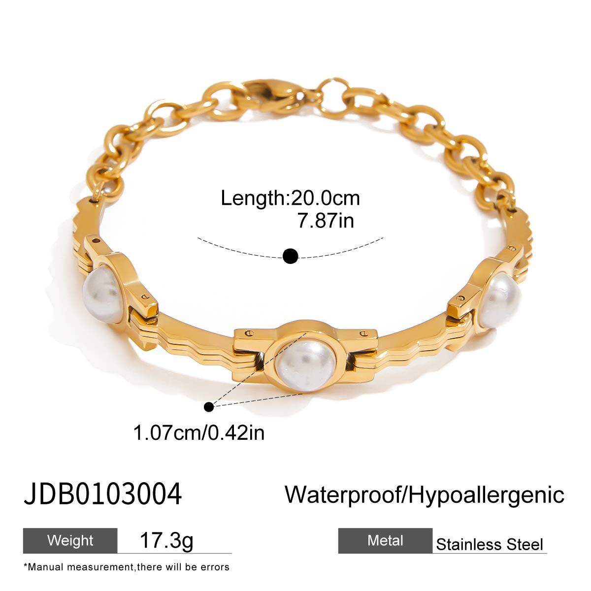 Bracciale retrò in acciaio inossidabile impermeabile color oro h5 Immagine2