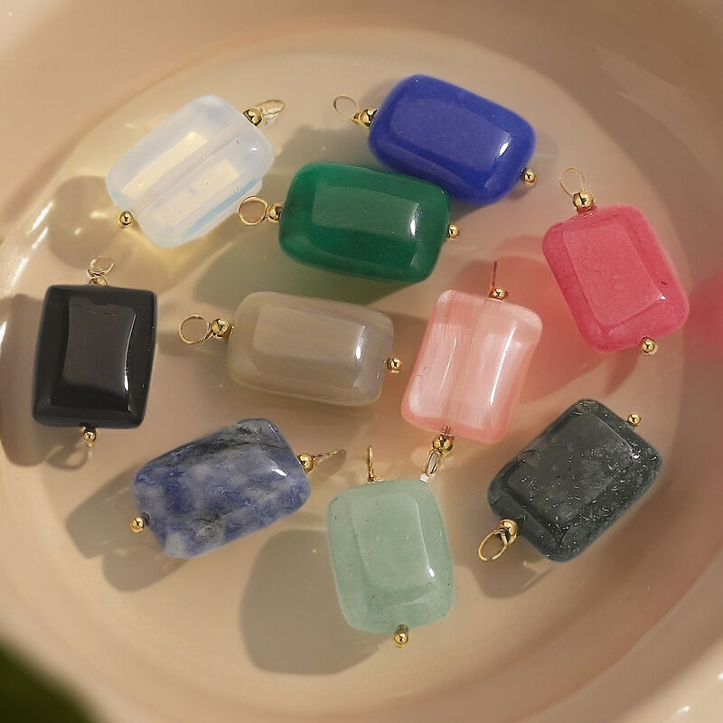 1 Piece Polychrome Rectangular Stainless Steel Waterproof Natural Stone Women's Pendants 2