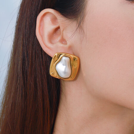 Elegant Stainless Steel Waterproof Gold Color Stud Earrings