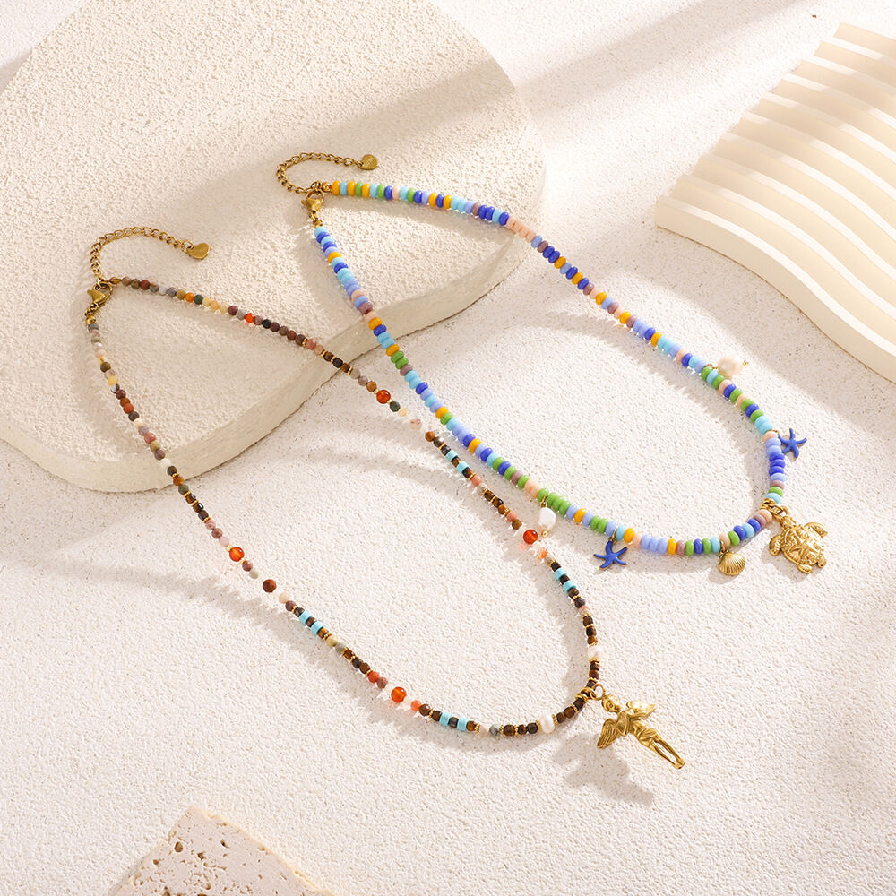 vacation turtle  stainless steel gold color natural stone women's pendant necklaces 2
