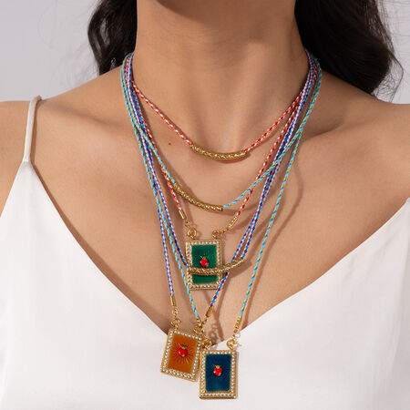 Ornate Rectangular Oil- Glazing Women's Pendant Necklaces