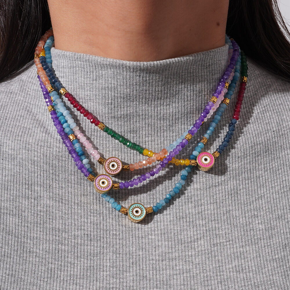 1 Piece Ethnic Series Classic Eye Pattern Stainless Steel Waterproof Gold Color Women's Crystal Beaded Necklaces Picture3