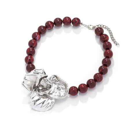 1 Piece Vintage Dimensional Exaggerated Silver Large Flower Women's Beaded Necklaces 2