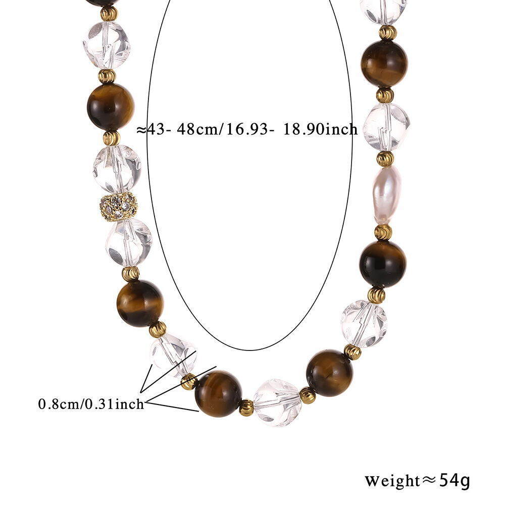 Retro Natural Stone Stainless Steel Waterproof Gold Color Women's Beaded Necklaces Picture2