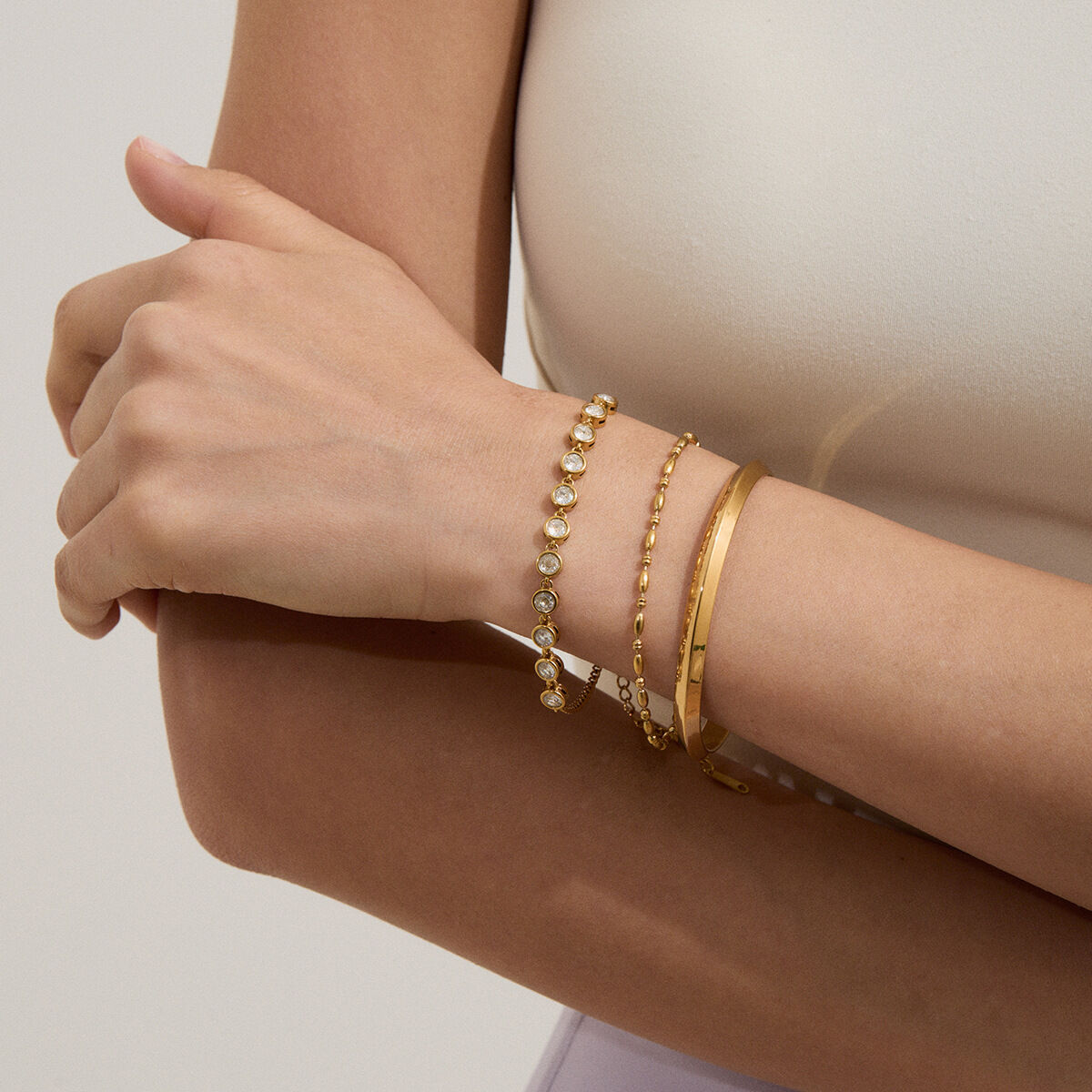1 Piece Classic Stainless Steel Waterproof Gold Color Women's Chain Bracelets