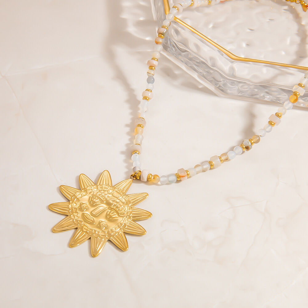 Designable Sun Edelstahl wasserdichte goldfarbene Perlenkette für Damen mit Naturstein h5 Bild11