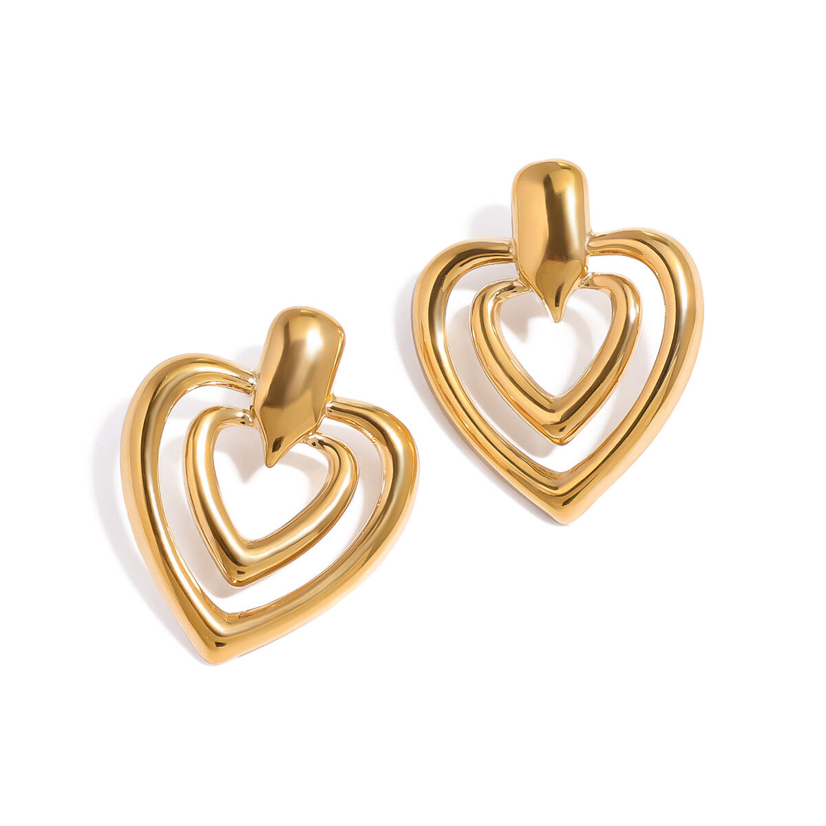 1 paire de boucles d'oreilles à tige en acier inoxydable couleur or pour femme, , série simple h5 Image5